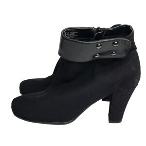 Aerosoles Women's Roleagain Black Canvas Heeled Ankle-Boots with Leather Top